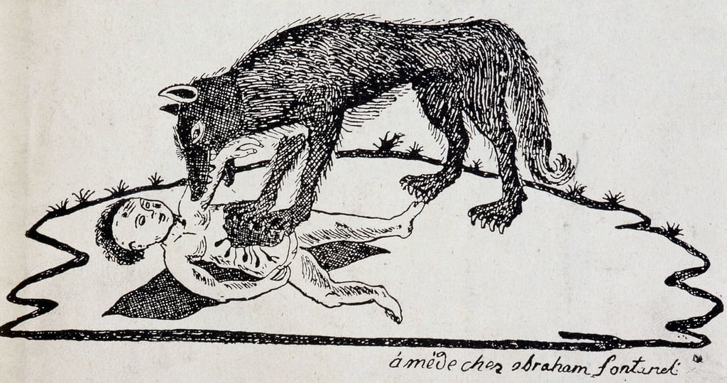 French School Beast torn a child (beast of the Gvaudan) wood engraving published in Mende (A (MeisterDrucke 991309)