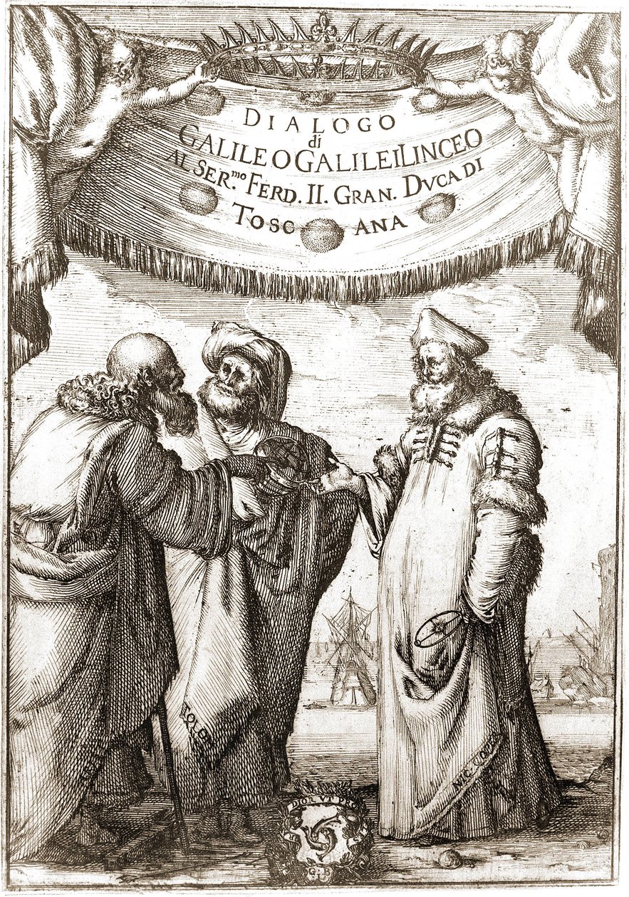 Aristoteles, Ptolemy ve Nicolas Copernicus (Nicolaus Copernicus, 1473-1543) (astronomlar) konuşmada - "Dünyanın en büyük iki sistemi üzerine diyalog" "de Galileo, Galilei linceo, al Ser. Mo F by Unknown