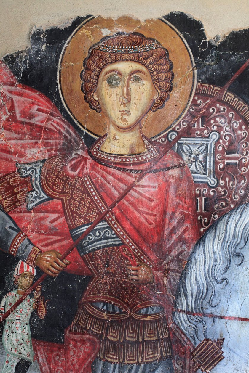 15. yüzyıldan Bizans freski (detay) Saint George Duvar resmi Pedoulas Kıbrıs