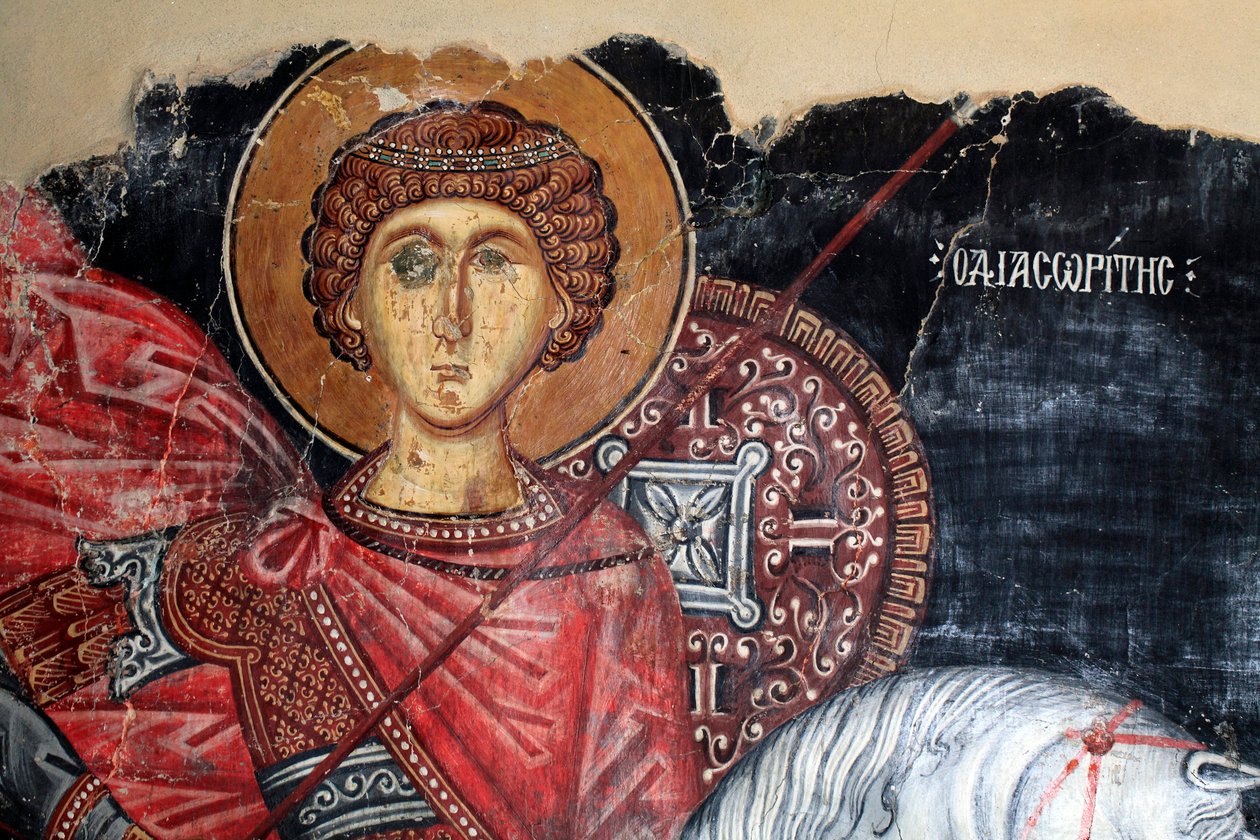 15. yüzyıldan Bizans freski (detay) Saint George Duvar resmi Pedoulas Kıbrıs