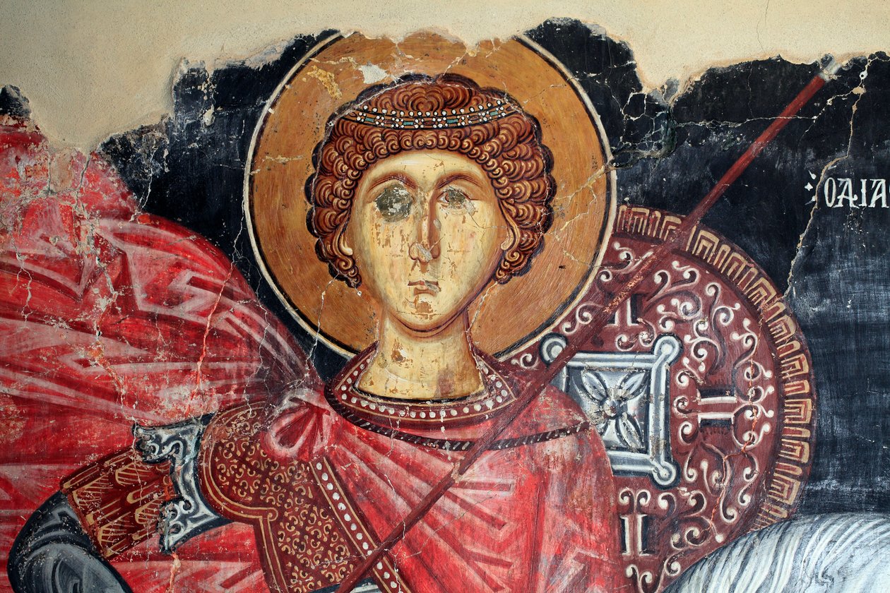 15. yüzyıldan Bizans freski (detay) Saint George Duvar resmi Pedoulas Kıbrıs