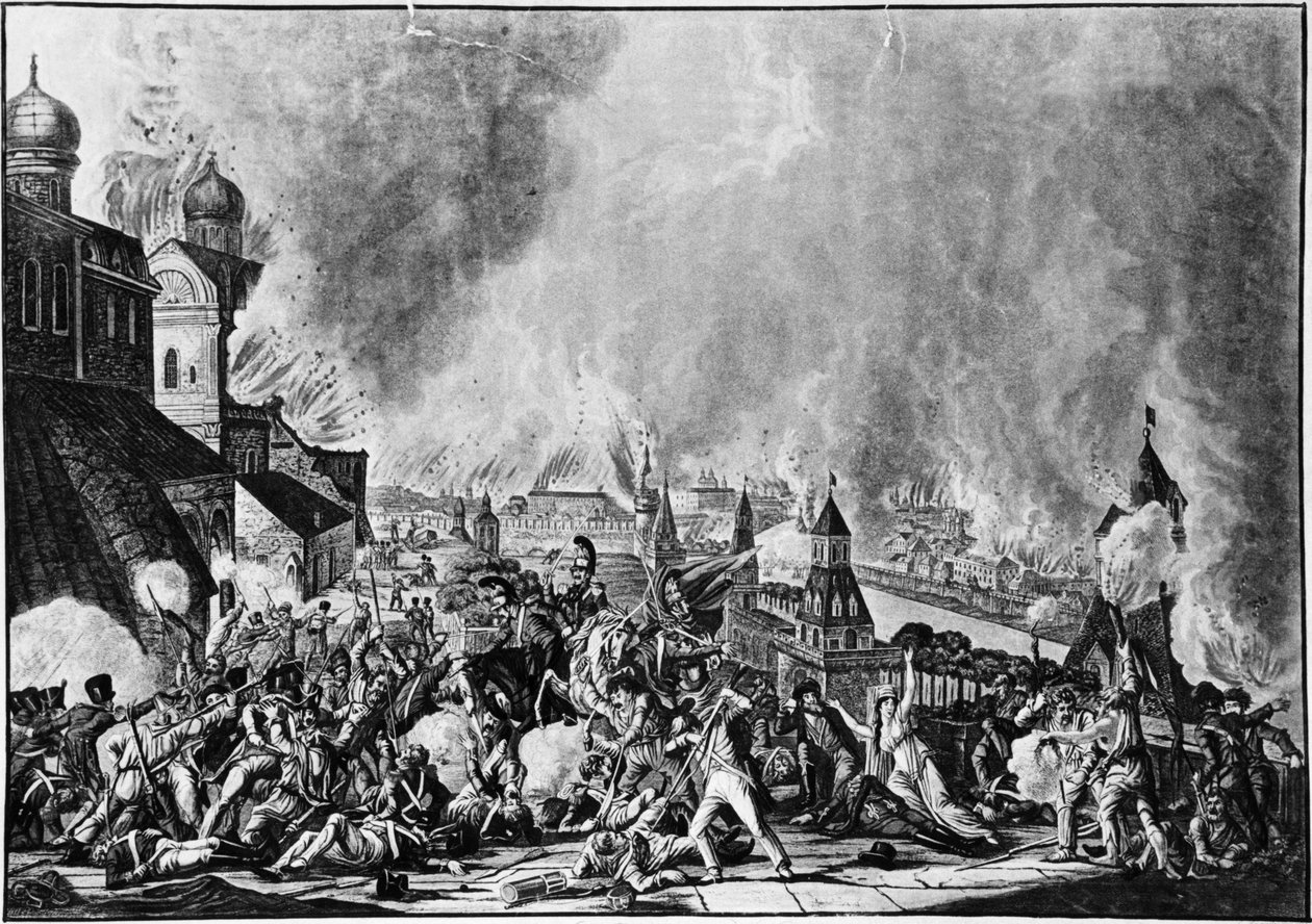 1812 Napolyon Savaşı, Moskova Yangını, 15 Eylül 1812, L, Rugendas (1813) tarafından yapılan bir gravürden. by Unknown
