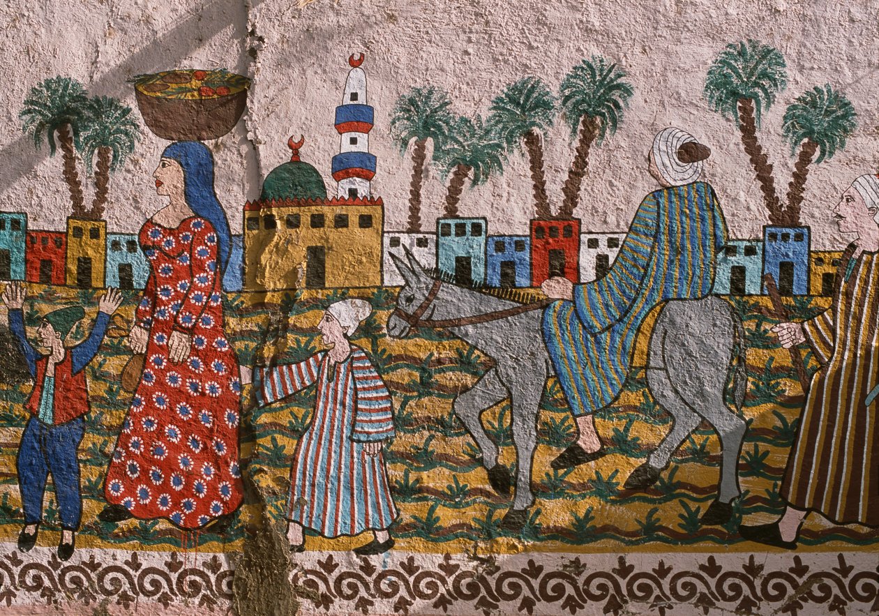 Bir köyü tasvir eden boyalı duvar, Batı Şeria, Luksor by Unknown