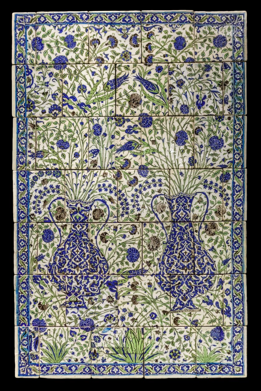 Panel çiçek kompozisyonuna sahiptir. Suriye, Şam, 1550-1650. Sır altı seramik, dekor boyalı. Louvre müzesi by Unknown