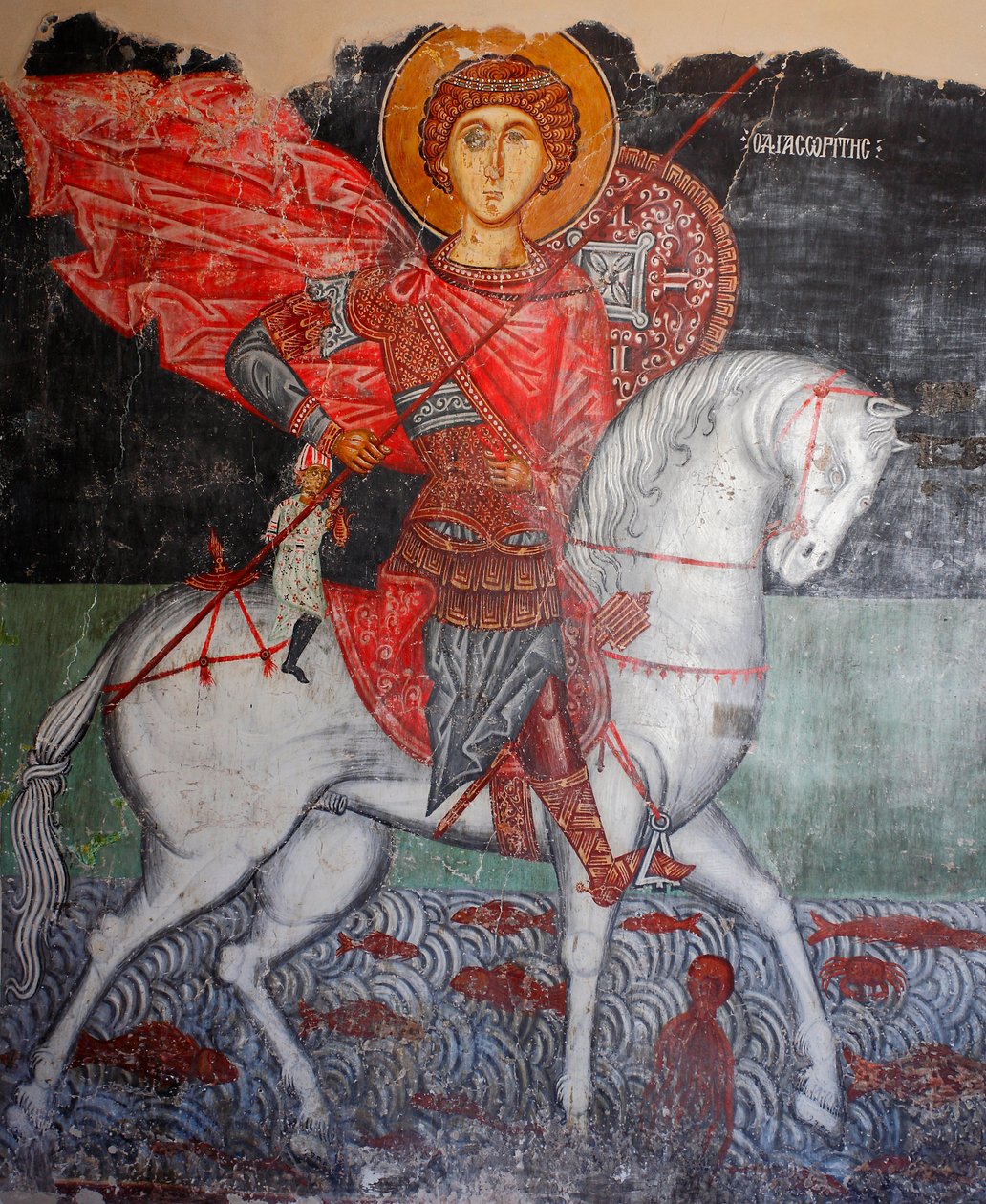 15. yüzyıldan Bizans fresk (detay) Saint George Duvar resmi Pedoulas Kıbrıs