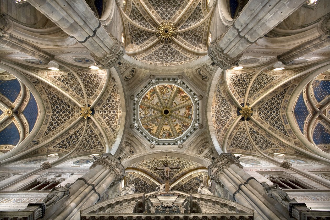Transeptteki kubbe ve tonozların görünümü, Certosa di Pavia, Lombardiya, İtalya by Unknown