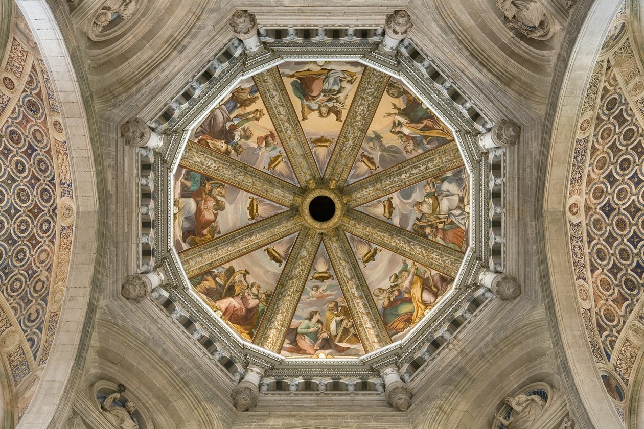 Freskli merkezi nefin kasasının görünümü, Certosa di Pavia, Lombardiya, İtalya by Unknown
