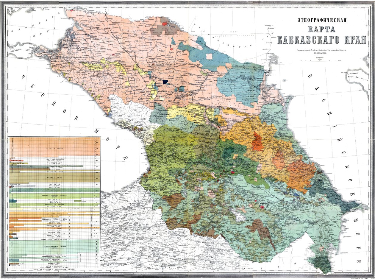 Kafkasya bölgesinin etnografik haritası, 1880 by Николай Карлович Зейдлиц