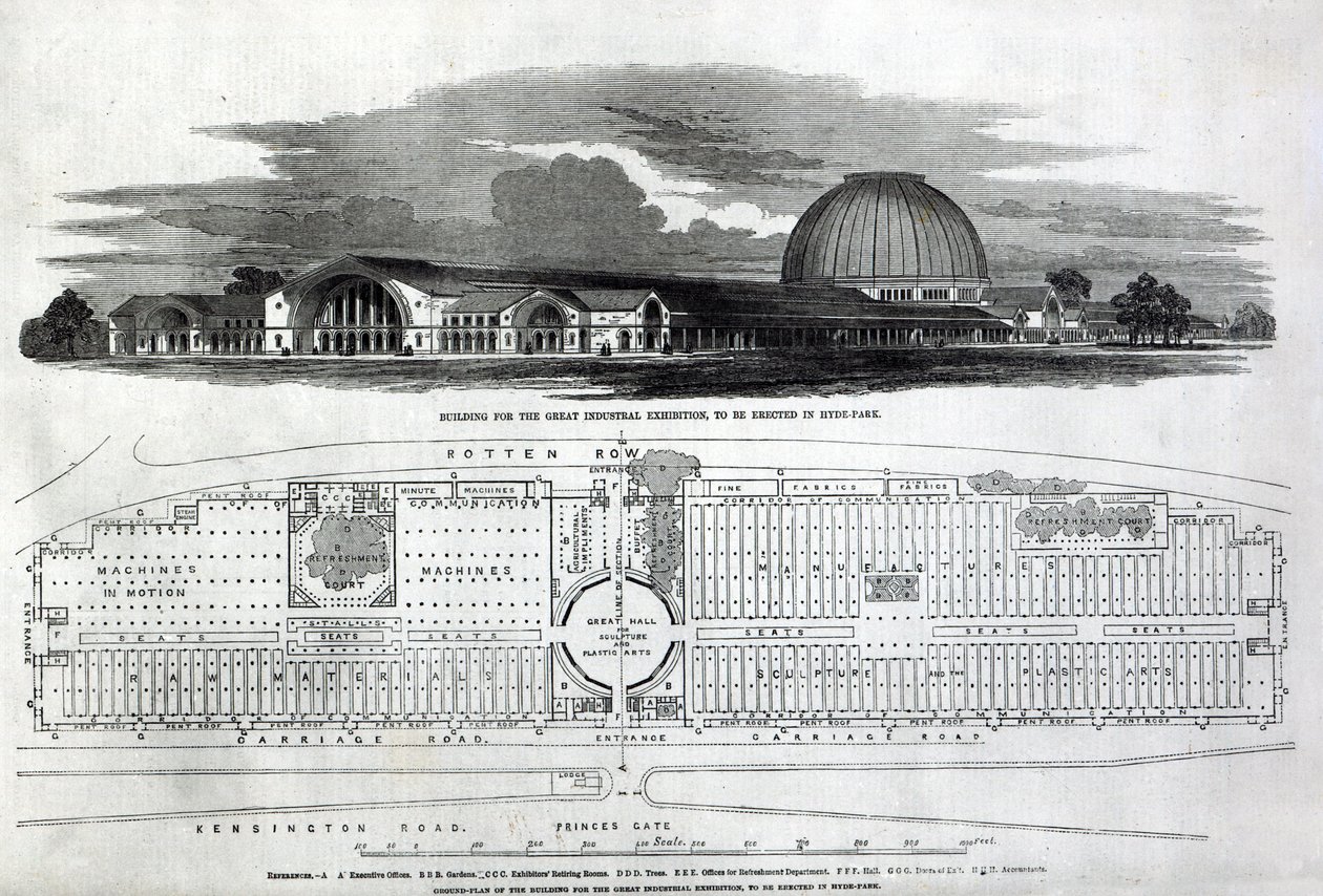 Büyük Sanayi Fuarı Binası, 1850 (gravür) (bw fotoğraf) by English School