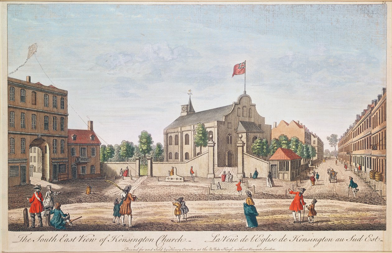 Kensington Kilisesi, Londra, S.E. Görünüm (renkli gravür) by English School