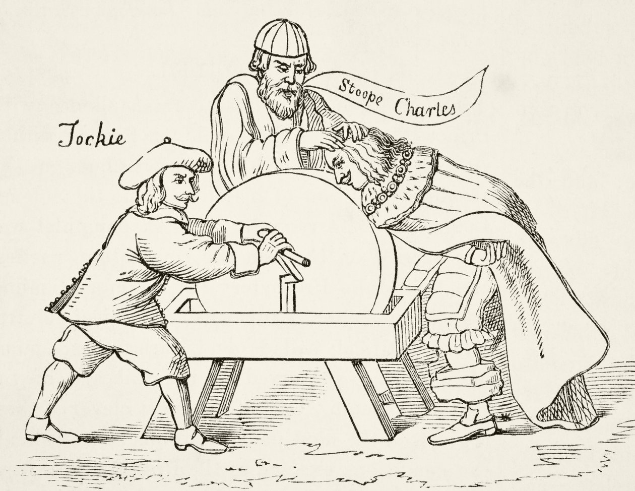 King Charles I on the grindstone of Scottish Presbyterian intolerance, from The National and Domestic History of England