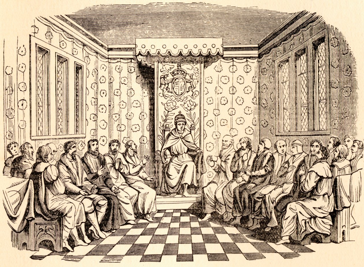 King Edward VI of England and his Council, after a woodcut on the title page of The Statues of 1551, from 