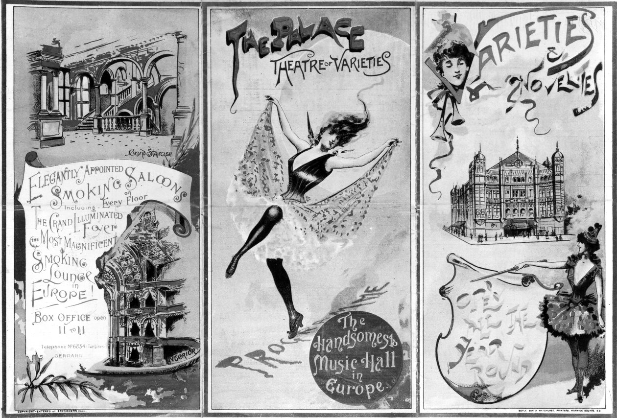 The Palace Theatre of Varieties, c.1893 88;London West End tiyatrosu, opera binası ve müzik salonu; 1891