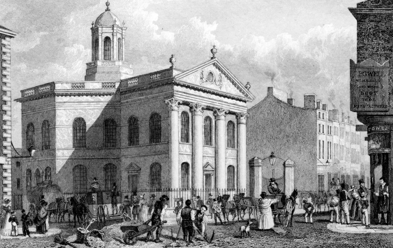 Unitarian Şapeli, Paradise Street, Liverpool, J. Smith tarafından oyulmuş (gravür) by English School