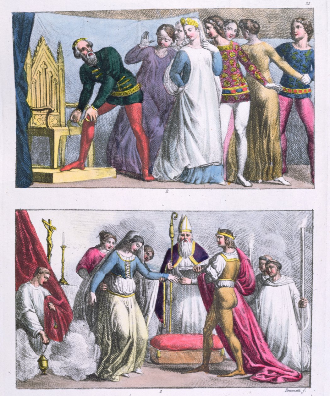 Edward III (1312-77) tarafından 1348'de Jartiyer Düzeni ve I. Henry'nin (1068-1135) evliliği, Jules Ferrario'nun 'Le Costume Ancien et Moderne'sinden, c.1820 (renkli gravür) by G. and Raineri Bramatti
