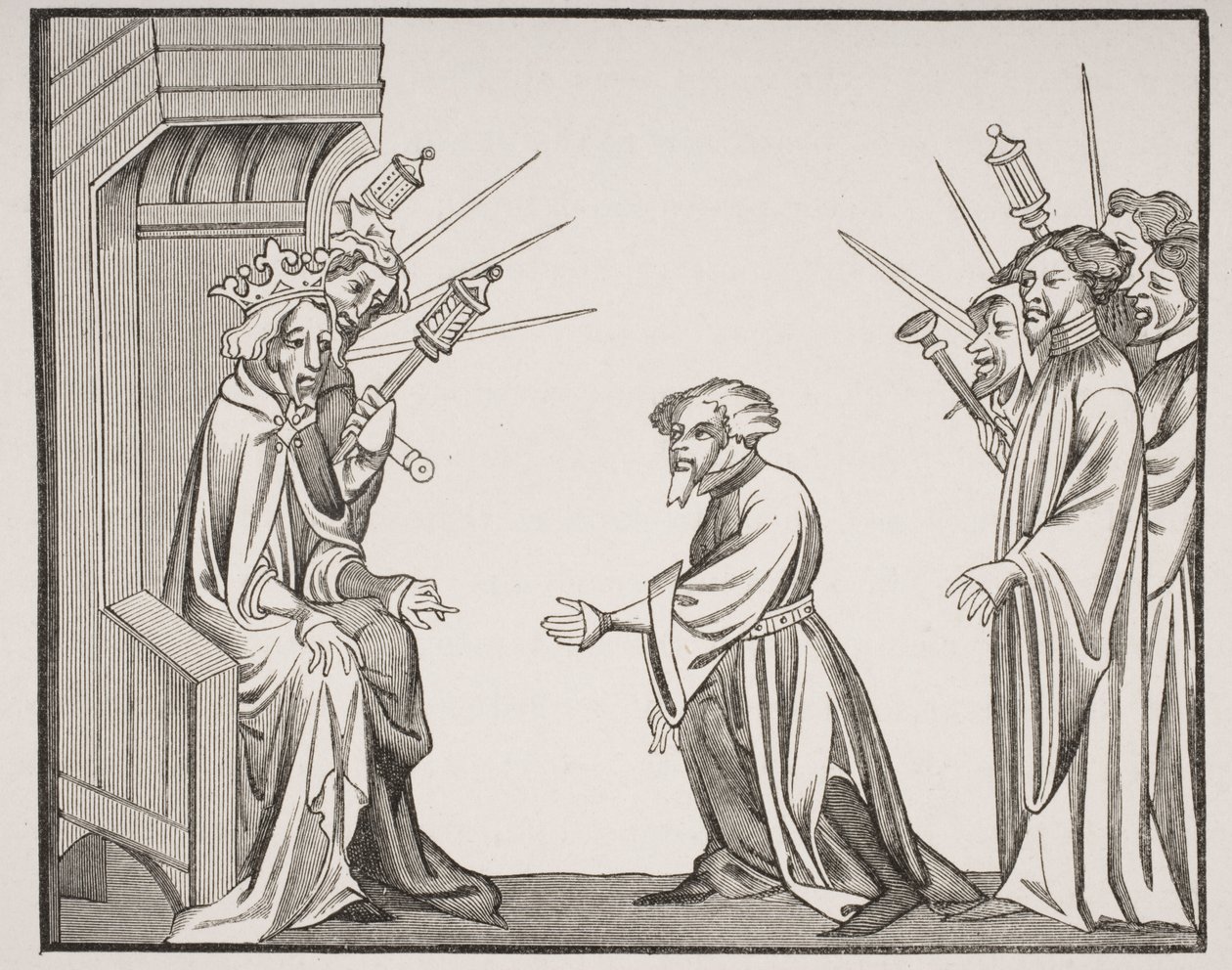 Charlemagne (747-814) Receiving the Oath of Fidelity and Honour from one of his great Feudatories or High Barons, facsimile of a 14th century miniature in the 