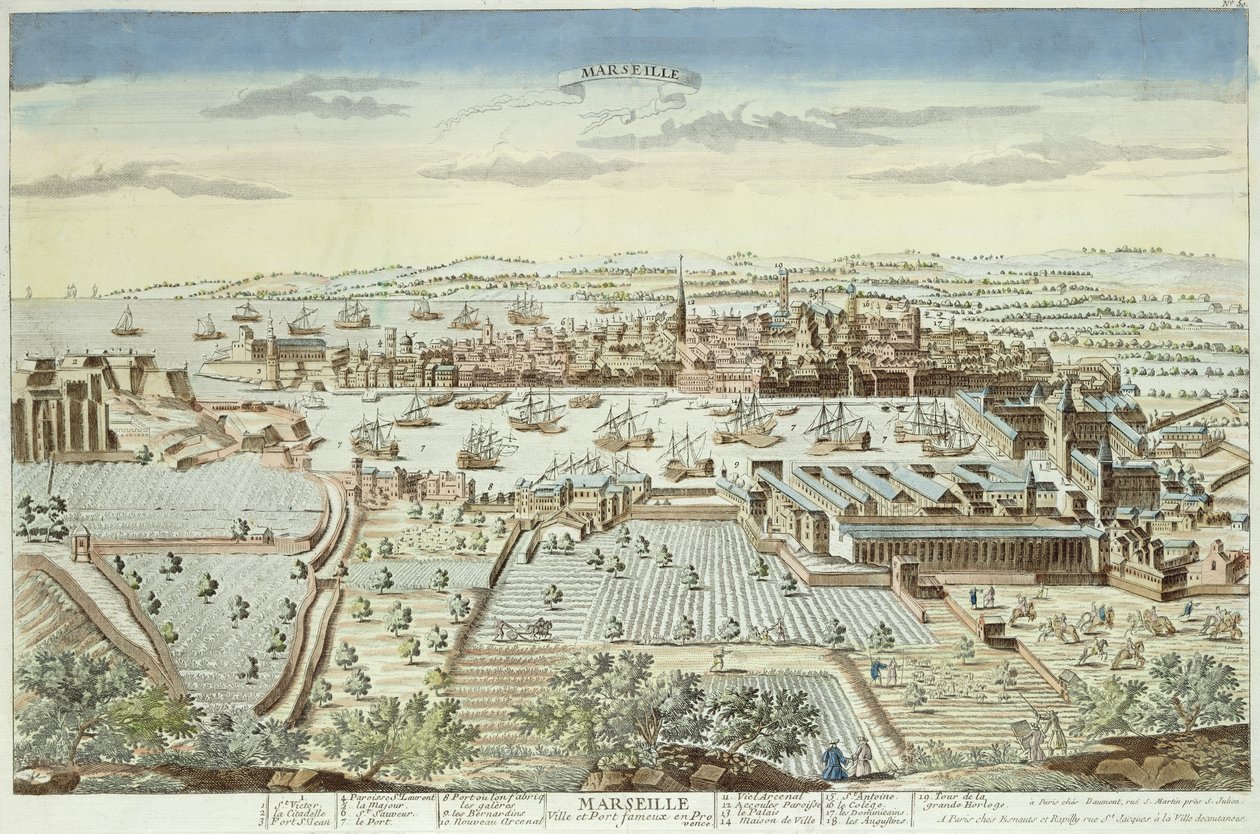 Marsilya Binicilik Planı, 1680 (renkli gravür) by French School