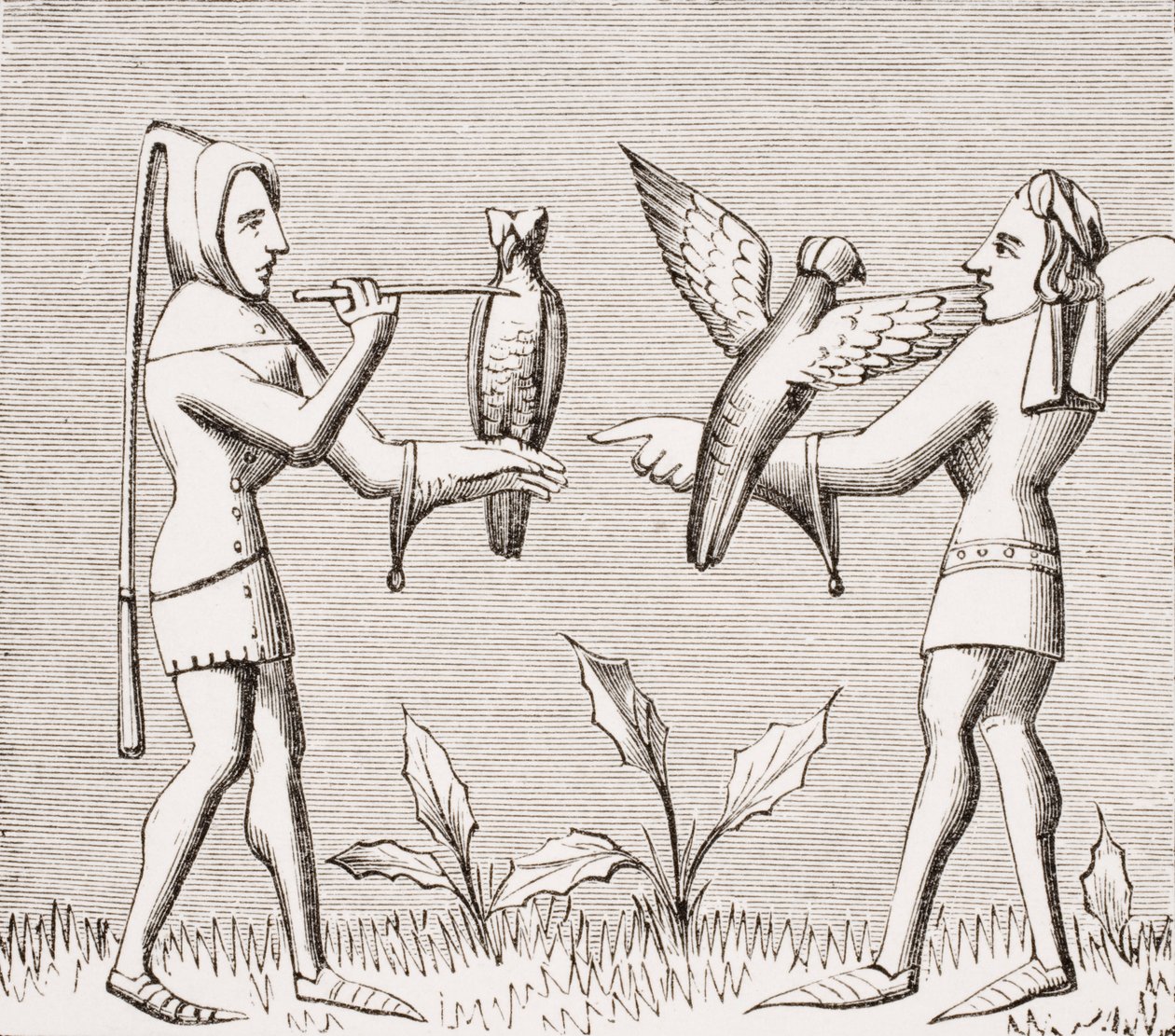 Falconers kuşlarını giydiriyor, Henri de Ferrieres