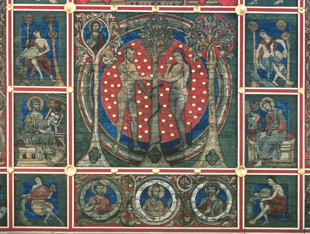 Adem ve Havva, Evangelistler, Peygamberler ve Cennet Nehirleri ile çevrili 