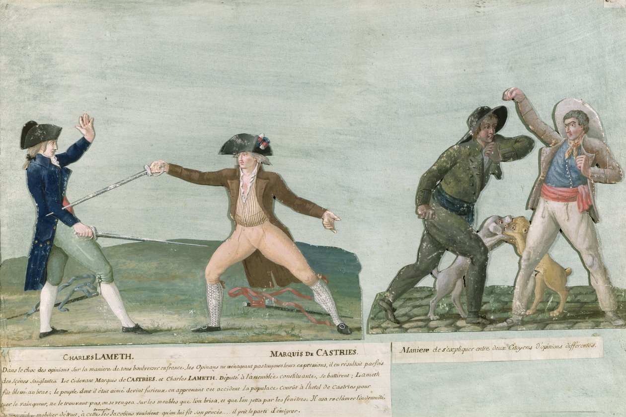 General Charles Lameth (1757-1832) and Charles Eugene de La Croix (1727-1800) Marquis de Castries. Two Citizens with Different Opinions (gouache on card) by Lesueur Brothers