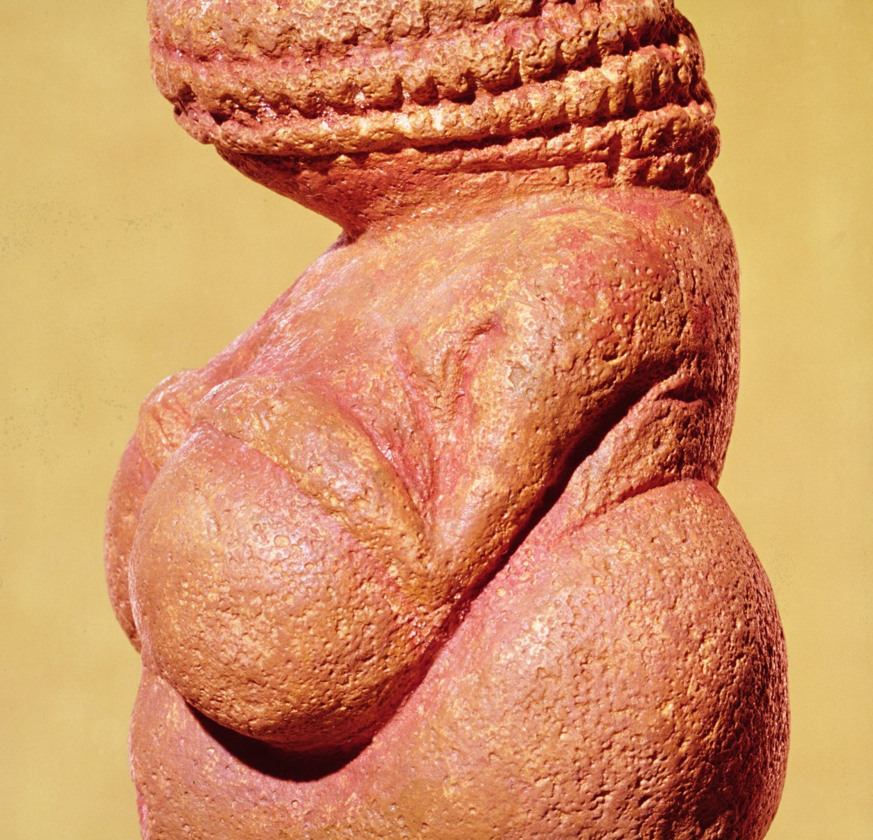 Willendorf Venüsü olarak bilinen kadın heykelciği, gövdenin yandan görünüş detayı, Gravettian kültürü, Üst Paleolitik Dönem, yaklaşık 30000-18000 MÖ (kırmızı hardalla renkli oolitik kireçtaşı) (5414 detayı) by Paleolithic