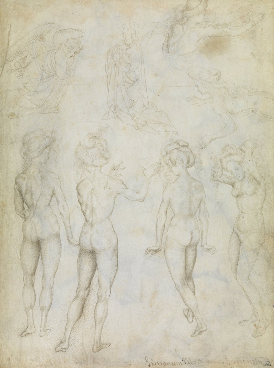Çıplak Bir Kadının Dört Çalışması, Bir Müjde ve Yüzen Bir Kadının İki Çalışması by Antonio Pisanello