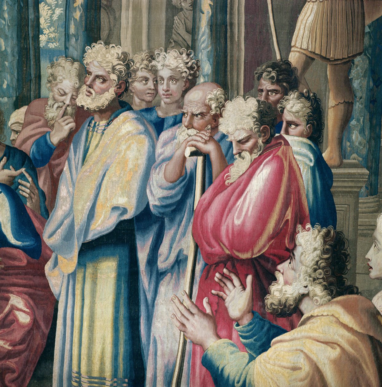 Tapestry depicting the Acts of the Apostles, Saint Paul preaching to the Areopagus (detail of the Athenians listening to Saint Paul preaching), woven at the Beauvais Workshop under the direction of Ph by Raffaello Sanzio Raphael