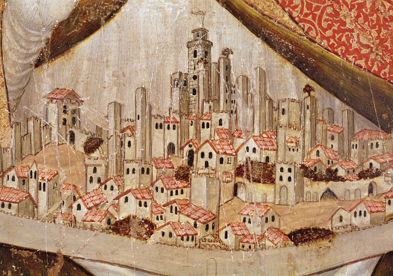 San Gimignano detayı, c.1391 (panelde tempera) by Taddeo di Bartolo
