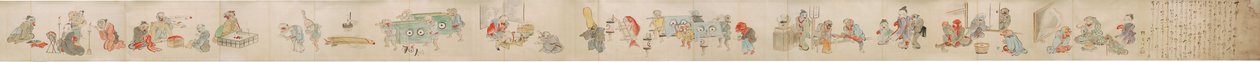 Yokai/youkai nişanını, evliliğini ve ev hayatını tasvir eden Japon parşömeni by Unknown