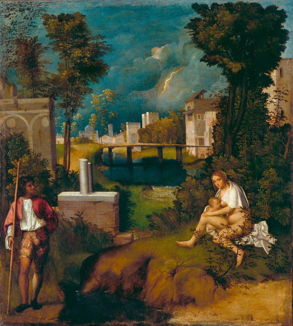 Fırtına, c.1508 (tuval üzerine yağlı boya) by Giorgione