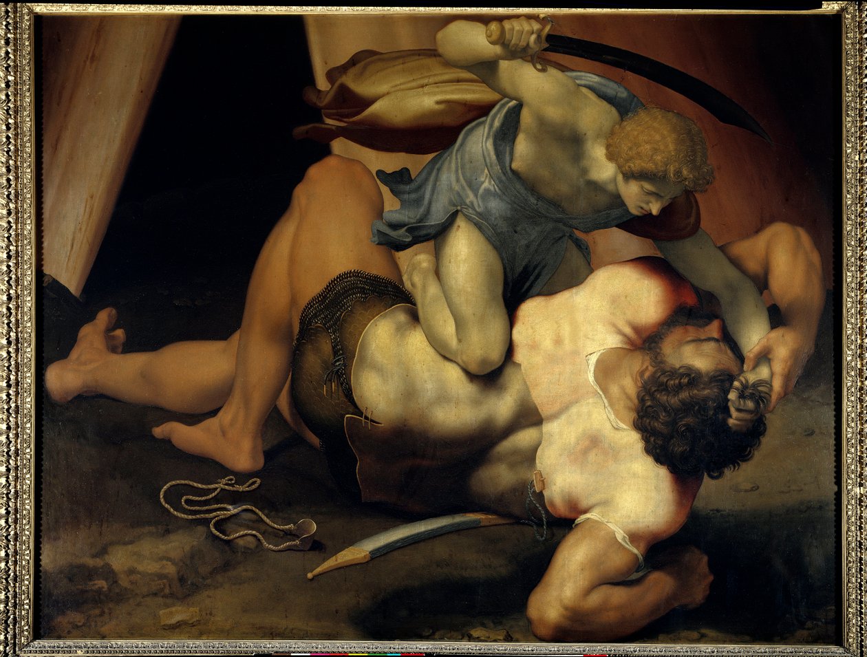 David ve Goliath Çift taraflı arduvaz üzerine tablo Daniele de Volterra (1509-1566) (ec ital) 16. yüzyıl Güneş 1,33x1,72 m Paris musee du Louvre by Daniele da  Volterra