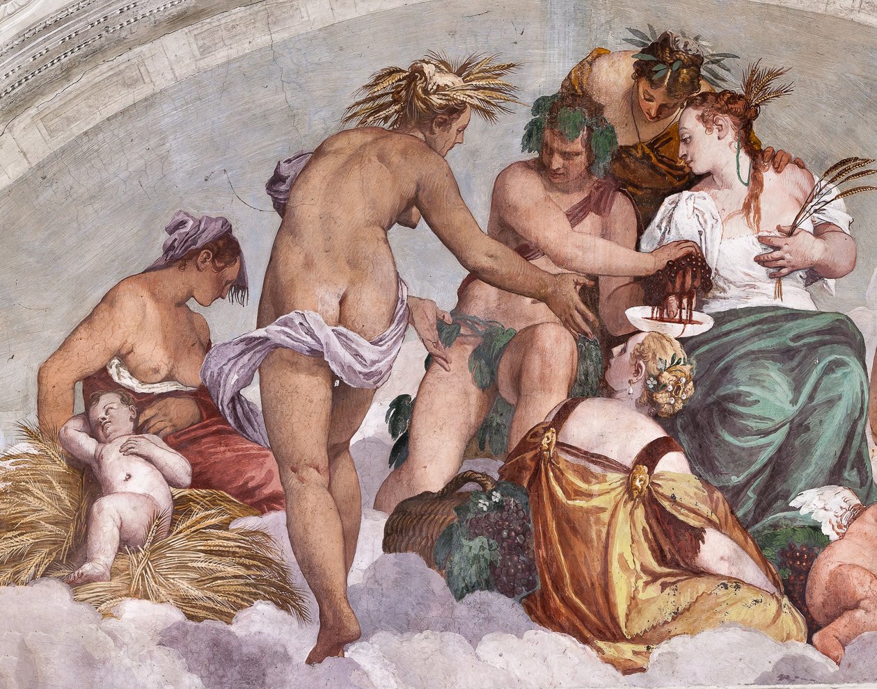Yaz ve Sonbahar Alegorileri (Bacchus ve Ceres), Kuzey Duvarı, Bahçe Kapısının üzerindeki Lunette, Olimpos Salonu by Veronese