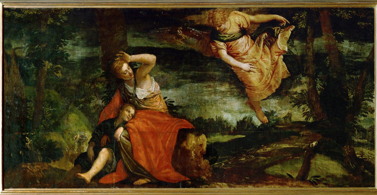 Bersheeba Çölünde Hacer ve İsmail, İsrail ... (tuval üzerine yağlıboya) by (1528-88) Veronese