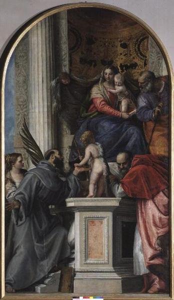 Madonna ve Enthroned Çocuk, Çocukken Vaftizci Yahya, St. Joseph, St. Jerome, St. Justinia ve St. Francis by Veronese