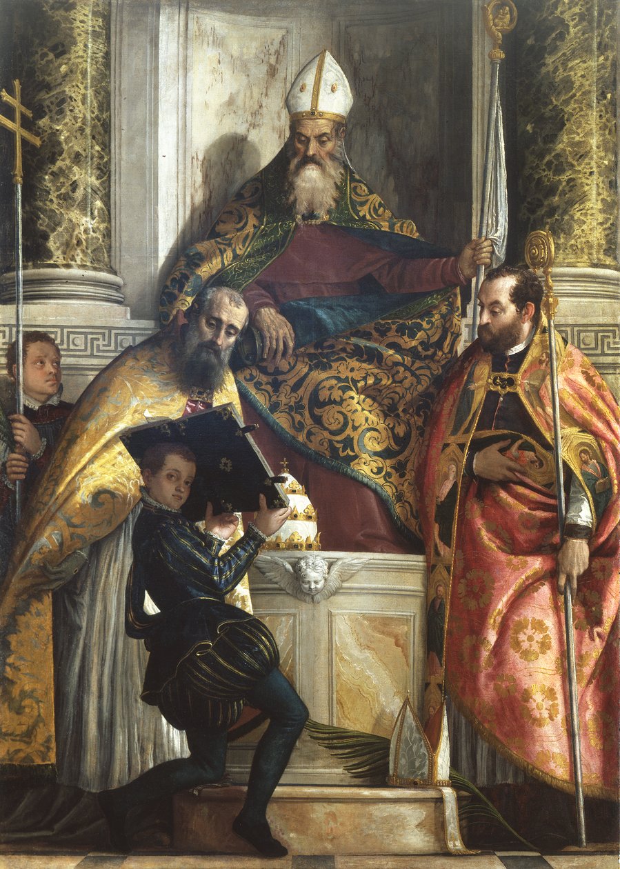 Saint Anthony the Abbot, St Cornelius ve St Cyprian arasında by Veronese