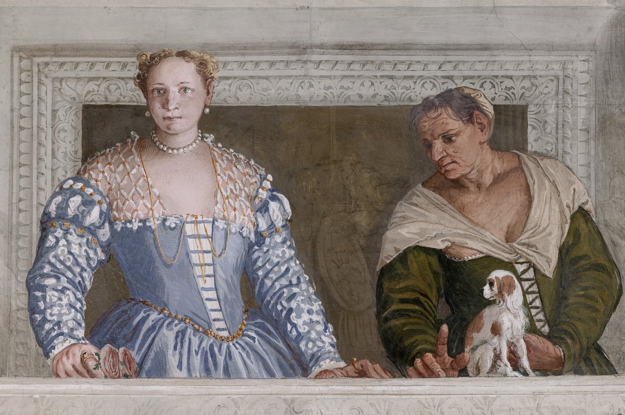 Donna Barbaro ve hemşiresi, Olimpos Salonu, 2632651 detayı by Veronese