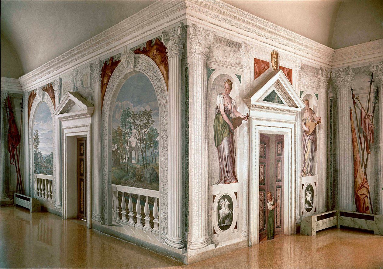 Manzaralar ve müzisyenler Fresk, Paolo Veronese (Paolo Caliari) (1528-1588) 1561 yakl. Maser (Treviso), Villa Barbaro by Veronese