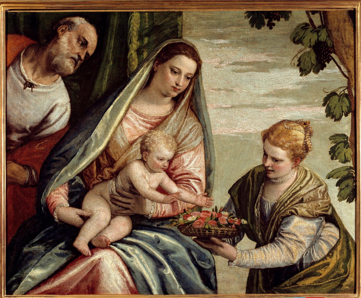 Bağışçılı Kutsal Aile (Aziz Dorothee) Paolo Veronese (1528-1588) tarafından 16. yüzyıl Güneşi. 0,76x0,94 m Bordeaux, Musee des Beaux Arts - Bağışçılı Kutsal Aile (Saint-Dorothea). Veronese