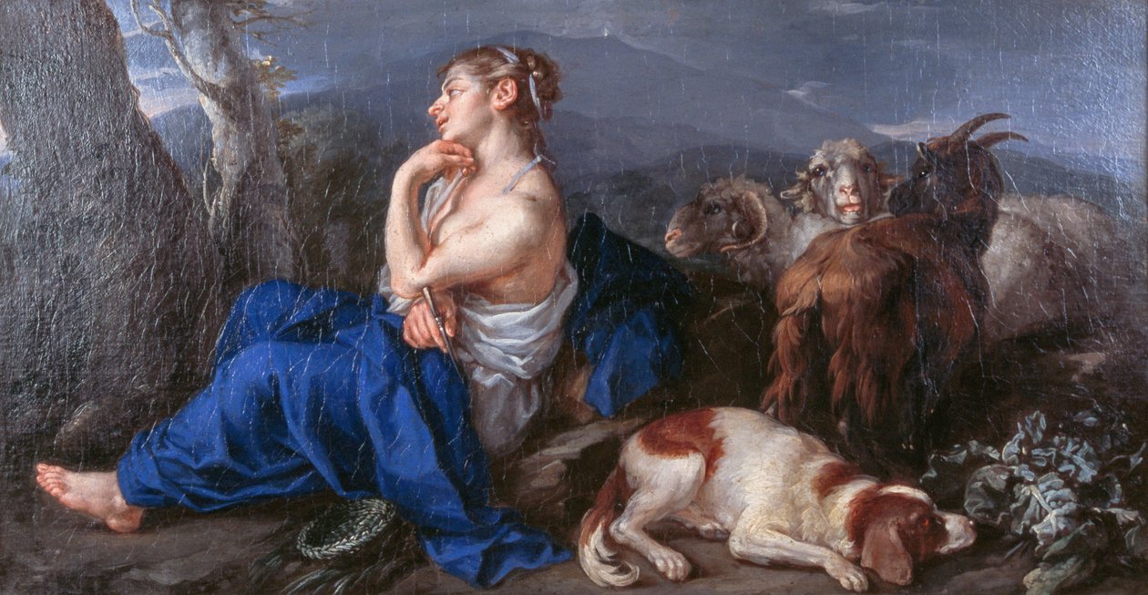Erminia sevdiğinin adını ağaç gövdesine yazıyor, Francesco Fernandi Imperiali olarak bilinen (1679-1740), tuval üzerine yağlıboya, 42x80 cm by (1679 1740) Imperiali