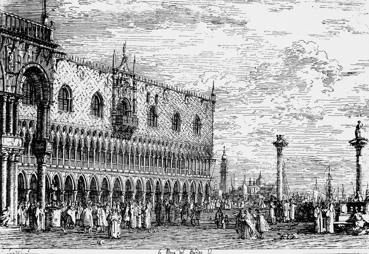Doge Sarayı ve Piera del Bando, Venedik, Canaletto (1697-1768), İtalya olarak bilinen Giovanni Antonio Kanalı tarafından gravür by Canaletto