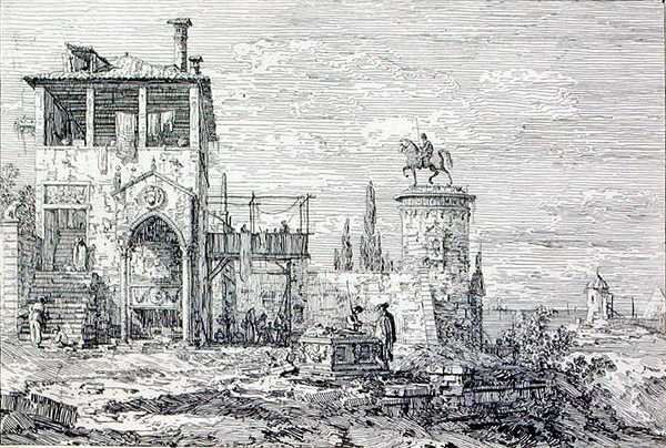 Binicilik Anıtı ile Manzara (gravür) by Canaletto