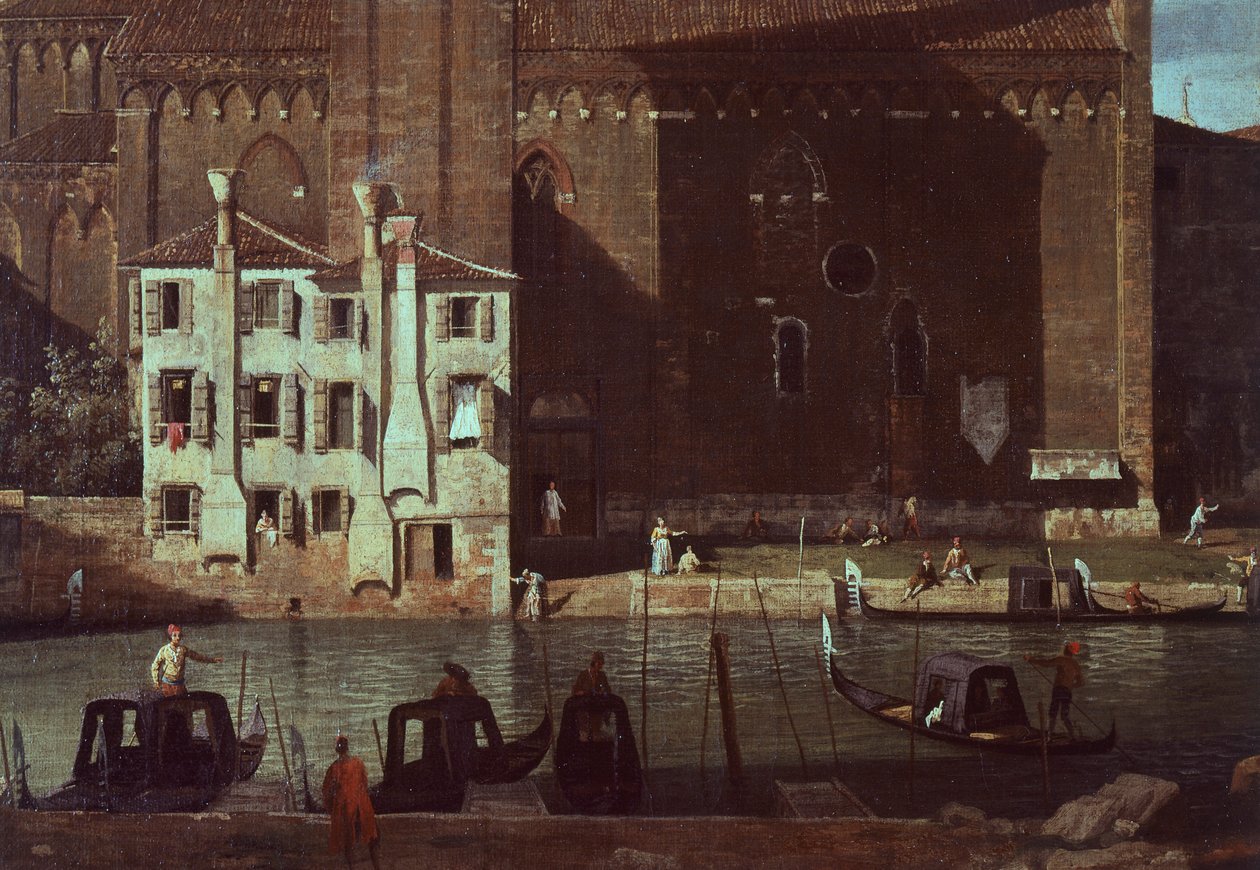 Campo (meydan) San Vidal'daki taş ustası mahkemesi ve Santa Maria della Carita kilisesi, .c.1725 (tuval üzerine yağlı boya) by (1697 1768) Canaletto
