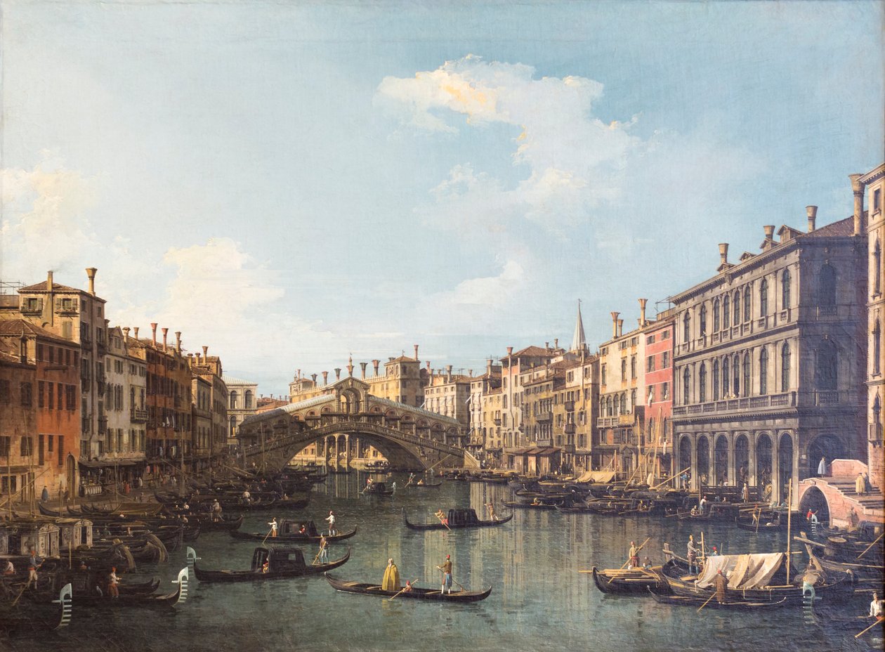 Rialto köprüsü ile Venedik manzarası by (1697-1768) Canaletto
