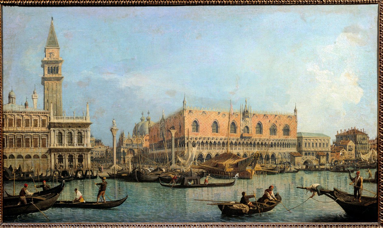 Le Mole, San Marco havzasından Venedik resmine bakış Antonio Canal dit Canaletto (1697-1768) 18. yüzyıl Güneşi. 0,47x0,81 m - San Marco, Venedik havzasından Molo. Antonio Canal