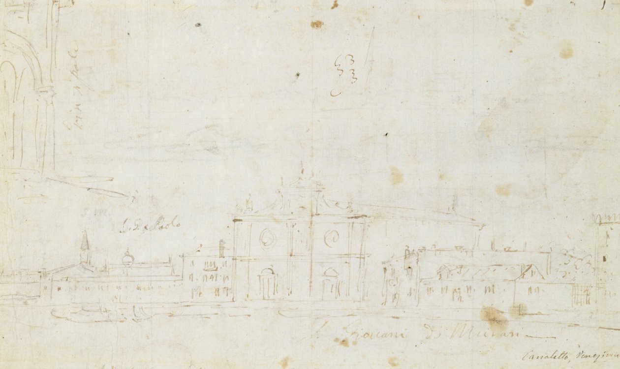 Murano: San Giovanni Dei Battuti, Uzakta Venedik ile, c.1735-40 (çizim) by Canaletto