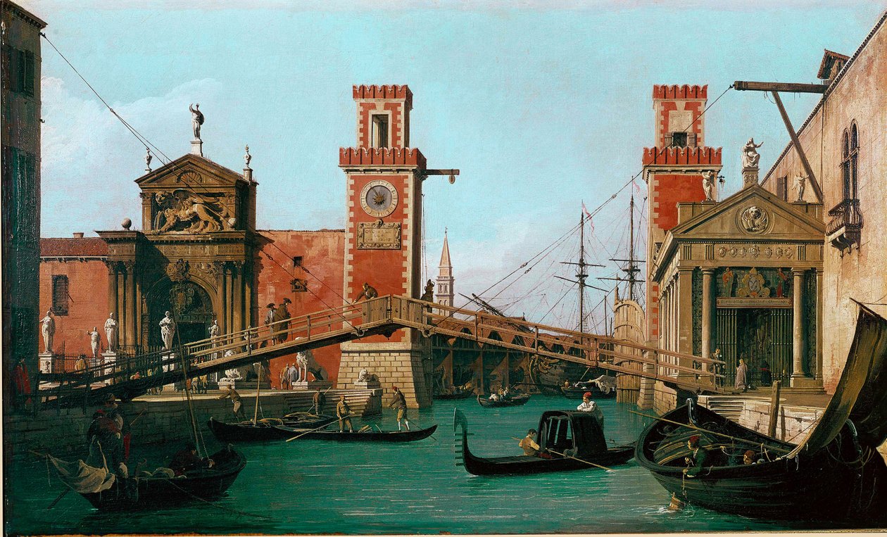 Giovanni Antonio Canal'ın Venedik Resmindeki Arsenal Köprüsü, Canaletto (1697-1768) 1730-1731 Güneşi olarak adlandırdı. 47x79 cm İngiltere, Woburn Manastırı by Canaletto
