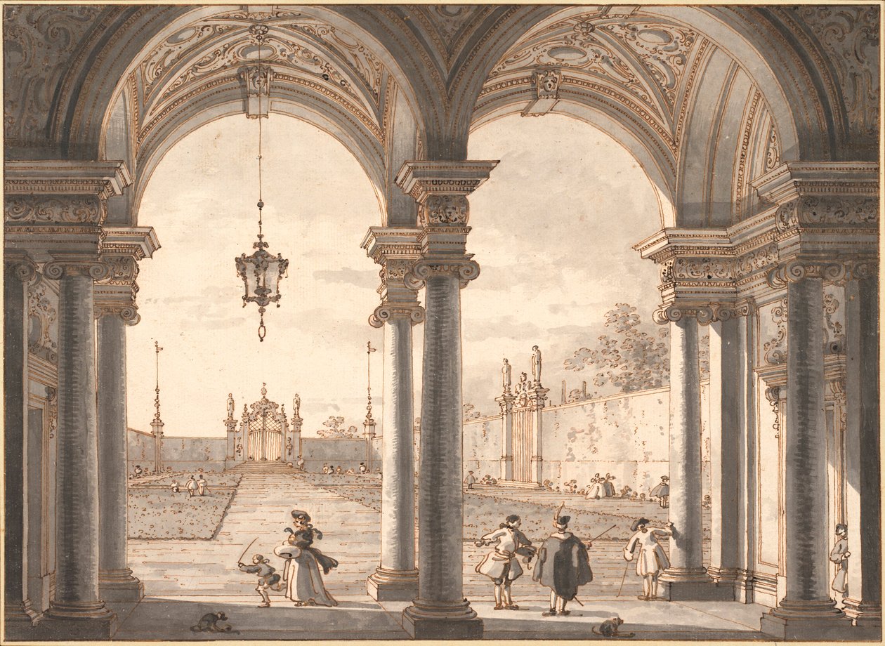 ""Bahçeye bakan bir Barok Sütun Görünümü" (Barok Sütunlu Bir Bahçeden Görünüm) Kalem çizimi Antonio Canal dit Canaletto (1697-1768) 1760-1768 Dim 33.1x45,4 cm Albertina , Viyana by Canaletto