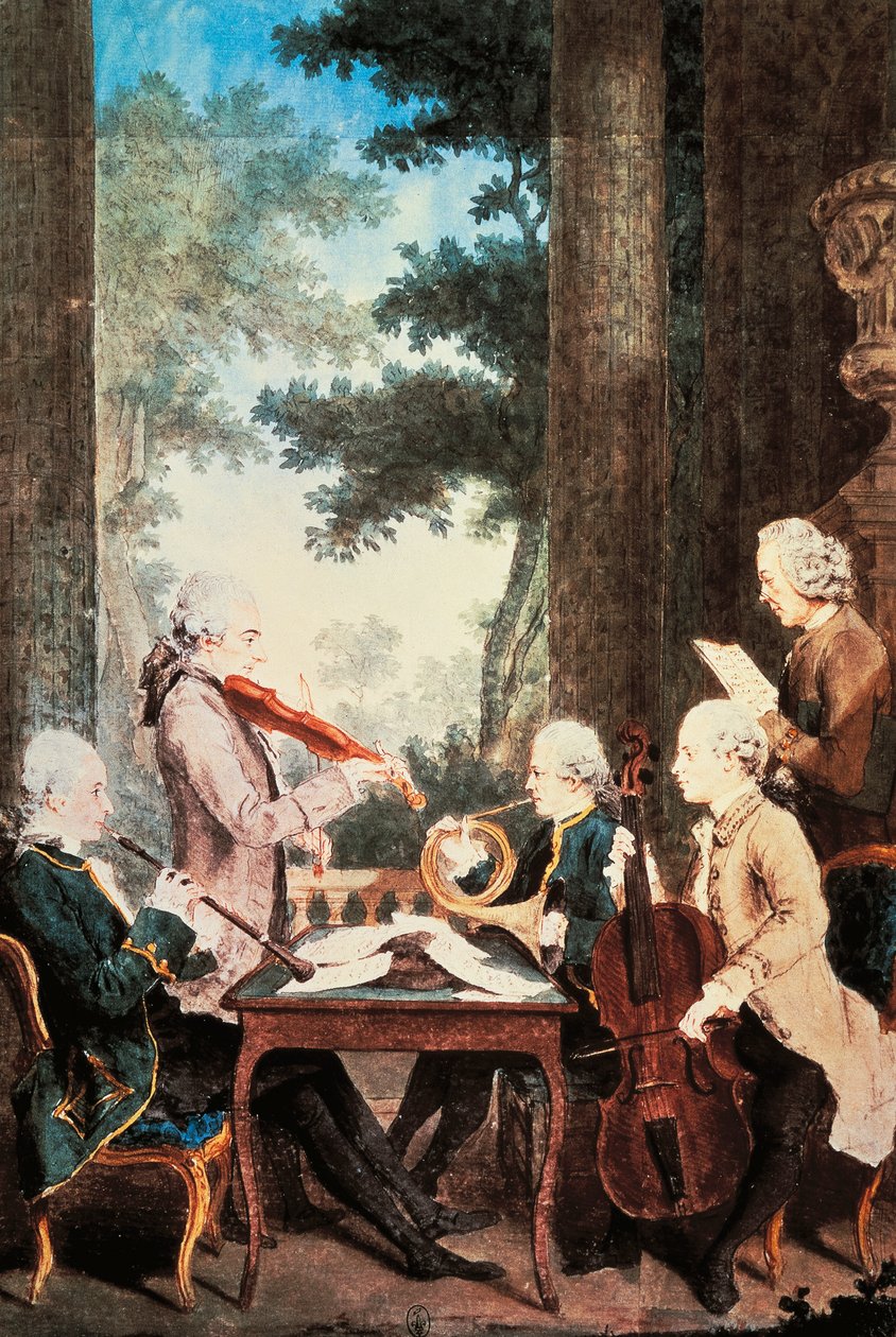 Louis de Carmontelle (1717-1806), suluboya tarafından obua, keman, korno ve çello ile konser. Fransa by Carmontelle