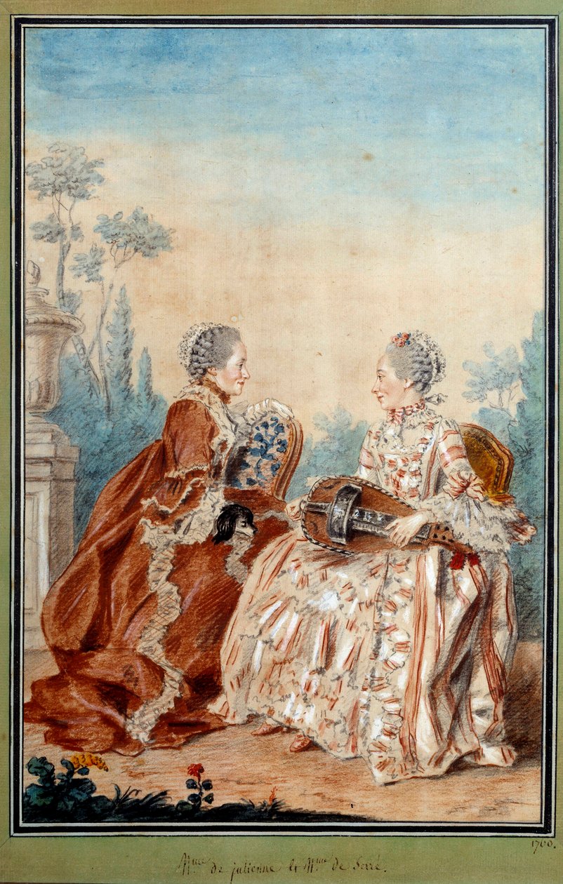 Madame de Julienne ve Madame de Serre, Louis carrogis dit Carmontelle (1717-1806) 18. yüzyıldan Suluboya müziği yapıyorlar. Paris, Karnaval Müzesi by Carmontelle