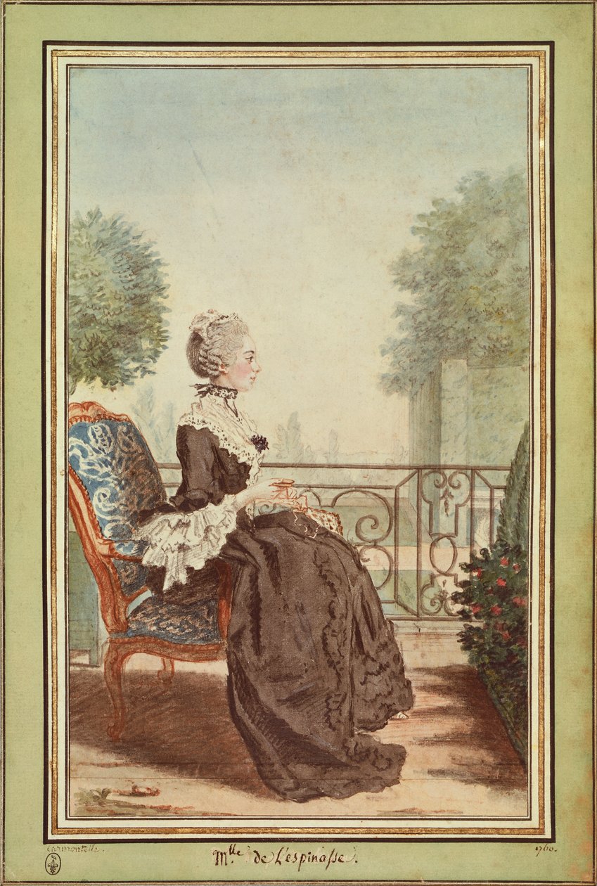 Bayan Jeanne Julie Eleonore de Lespinasse, Louis de Carmontelle (1717-1806), gravür by Carmontelle